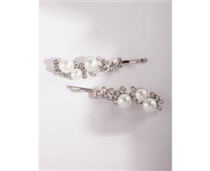 Lovisa Silver Pearl Diamante Clip Duo