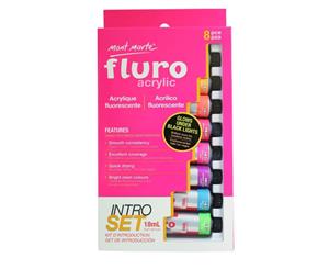 Mont Marte Intro Paint Set - Fluro Acrylic Paint 8pc x 18ml - Glows Under Black Light