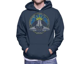 NASA STS 132 Atlantis Mission Badge Distressed Men's Hooded Sweatshirt - Navy Blue