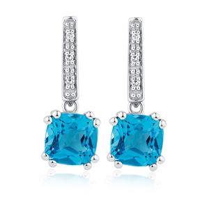 Online Exclusive - Drop Earrings with Blue Topaz & Diamonds in 10ct White Gold