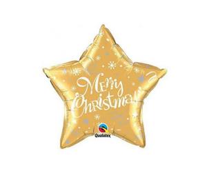 Qualatex Star Shaped Merry Christmas Balloon (Gold) - SG8555