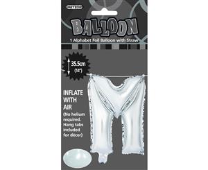 Silver M Alphabet Foil Balloon 35cm