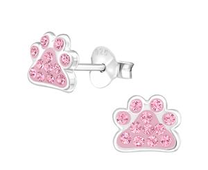 Sterling Silver Kids Paw Light Rose Stud earrrings made with Swarovski Crystal