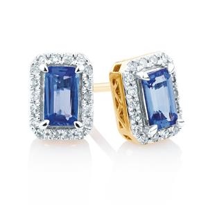 Stud Earrings with Tanzanite & 0.15 Carat TW of Diamonds in 10ct Yellow & White Gold