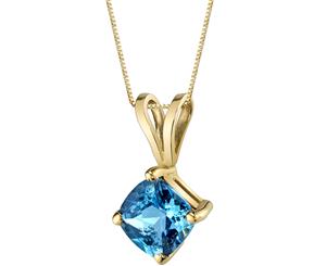 Swiss Blue Topaz Pendant 14K Yellow Gold Cushion 6 x 6 mm 1 ct NSJP9794