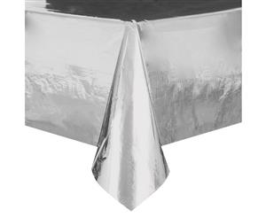 Unique Party Rectangular Foil Plastic Table Cover (Silver) - SG14298