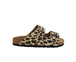 WildSole Dancer Ladies Comfort Cork Footbed Dual Buckle Slide Sandal - Leopard Print