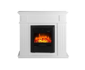 2000W Wood Veneer Electric Fireplace Heater Mantel Flame White