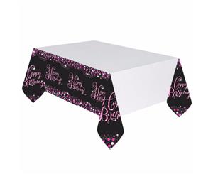 Amscan Sparkling Pink Celebration Happy Birthday Plastic Tablecloth (Black/Pink/White) - SG9860