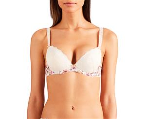 Aubade PA18 Reine Des Pres Floral Lace Padded Underwired Plunge Bra - Jasmine Off-White