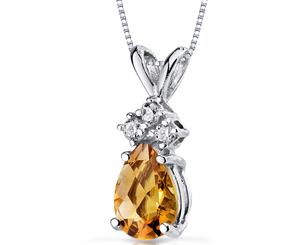 Citrine Diamond Pendant 14K White Gold Pear 7 x 5 mm 0.95 ct NSJP9042