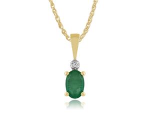 Classic Oval Emerald & Diamond Pendant in 9ct Yellow Gold