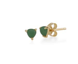 Classic Trillion Green Jade Three Claw Set Triangle Stud Earrings in 9ct Yellow Gold