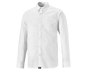 Dickies Mens Premium Long Sleeve Tailored Cotton Shirt - White