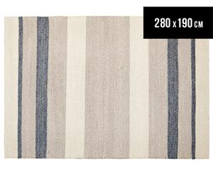 Handwoven Cotton & Wool Flatweave 280x190cm Rug - Blue