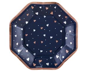 Navy Bride Octagonal Party Plates Metallic 8 Pack 17cm