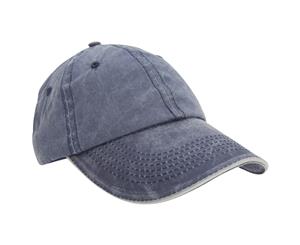 Result Washed Fine Line Cotton Baseball Cap With Sandwich Peak (Navy/Putty) - BC984