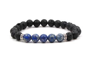 Sea Sediment Jasper and Lava Healing Aromatherapy Essential Oil Diffuser Bracelet - Protection and Stability - 5 Colours - Gift Idea - Dark Ocean Blue