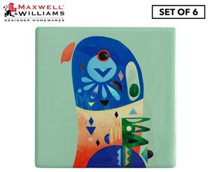 Set of 6 Maxwell & Williams Pete Cromer Ceramic Square Tile Drink Coasters - Lorikeet