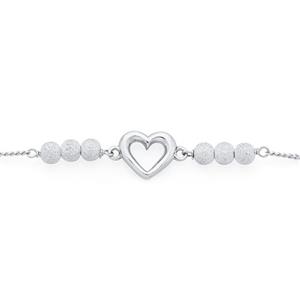 Silver 25cm Ball & Heart Curb Anklet