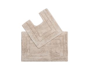 Solid Border Cotton Bath Mat Set- Beige