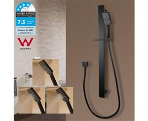 Square Black Sliding Shower Rail with 3 Mode Handheld Shower Wall Connector Set