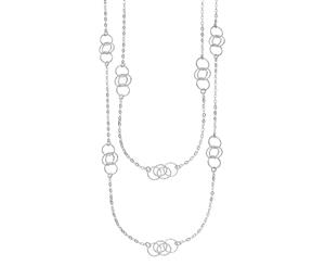 Sterling Silver Circle Charms Fancy Necklace 36" - White