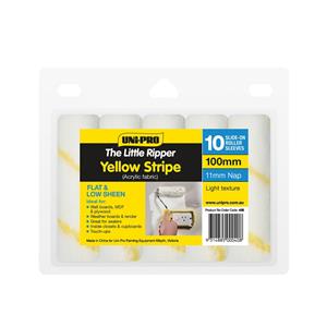 Uni-Pro 100mm Little Ripper Yellow Stripe Acrylic Roller Cover Refills - 10 Pack