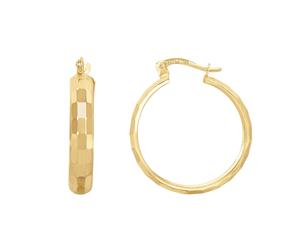 14K Gold Reflective Rectangular Hoop Earrings Diameter 22mm - White