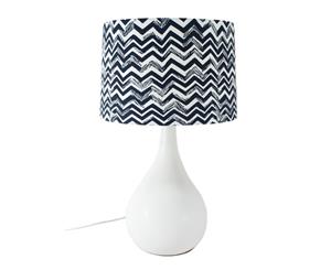 50cm Ceramic Table Lamp with Blue Chevron Style Linen Shade - Blue and White