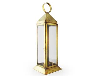 50cm x 16cm Moroccan Style Square Hand Made Hanging Candle Holder Brass frame and Glass Walls