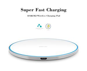 ASAKUKI Wireless Charger Charging Pad-Round White/Silver