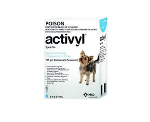 Activyl Dog 1.5-6.5kg XSmall Light Blue 6's Flea Treatment (A2777)