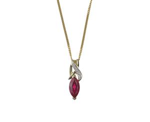 Bevilles 9ct Yellow Gold Created Ruby Diamond Necklace