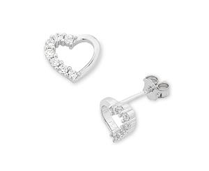 Bevilles Children's Sterling Silver Open Heart Cubic Zirconia Earrings Stud