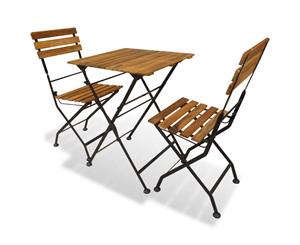 Bistro Set 3 Piece Acacia Wood Brown Outdoor Foldable Table Chairs