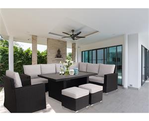 Black Orlando 2-In-1 Outdoor Lounge Dining Setting With Grey Cushion Cover