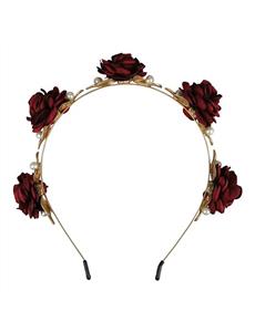 Burgundy roses on gold grecian look headband