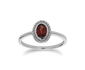 Classic Oval Garnet Rope Design Ring in 925 Sterling Silver