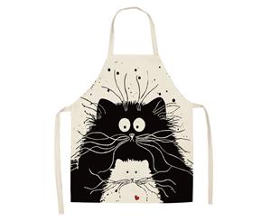 Cute Cat Kitchen Apron Drawing Cooking - Black