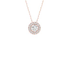 De Couer 9KT Rose Gold Round Diamond Halo Pendant Necklace (1/6CT TDW H-I Color I2 Clarity)