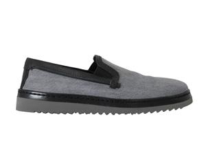 Dolce & Gabbana Gray Black Cotton Leather Loafers