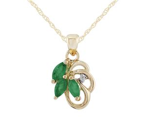 Floral Emerald & Diamond Pendant in 9ct Yellow Gold