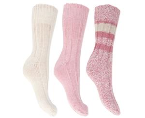 Floso Ladies/Womens Thermal Thick Chunky Wool Blended Socks (Pack Of 3) (Pink) - W419