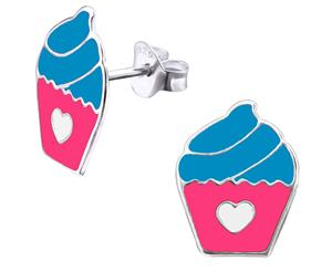 Kids Sterling Silver Cupcake Colorful Stud Earrings