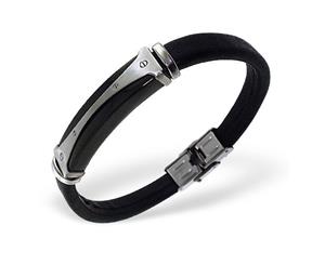 Men's 21 Cm Steel and Leather Tag Bracelet