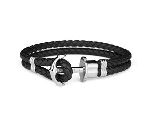 Paul Hewitt PHrep Leather Bracelet Silver Anchor - Black