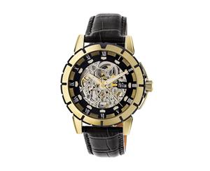 Reign Philippe Automatic Skeleton Leather-Band Watch - Gold/Black