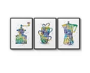 Set of 3 Coffee Quote Cafe Art - Black Frame