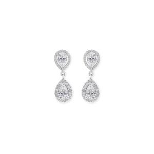 Silver Double Pear CZ Cluster Drop Earrings